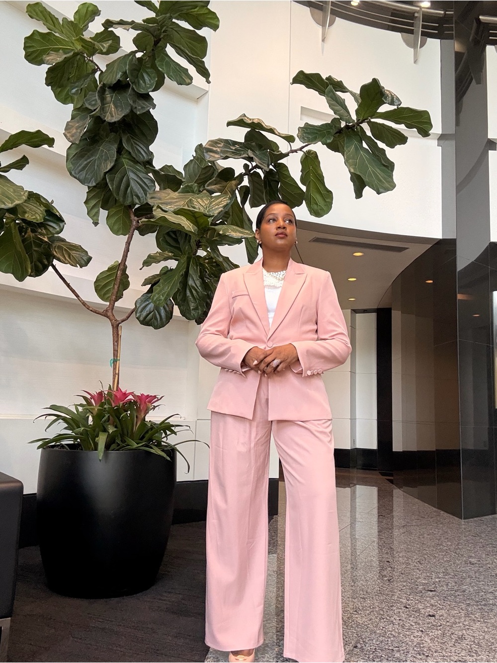 Women's Pink Wide-Leg Suit Pants & Blazer Set
